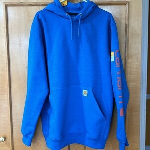 Carhartt Royal Blue Hoodie with Orange Sleeve Logo